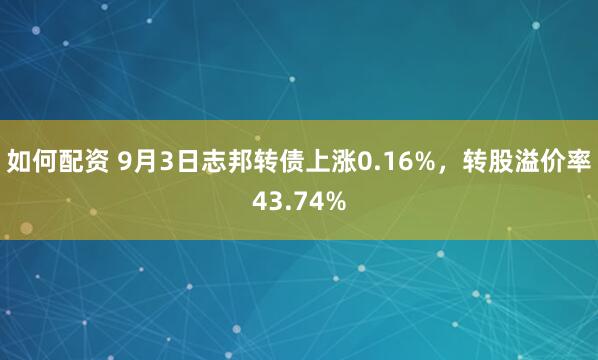 如何配资 9月3日志邦转债上涨0.16%，转股溢价率43.74%